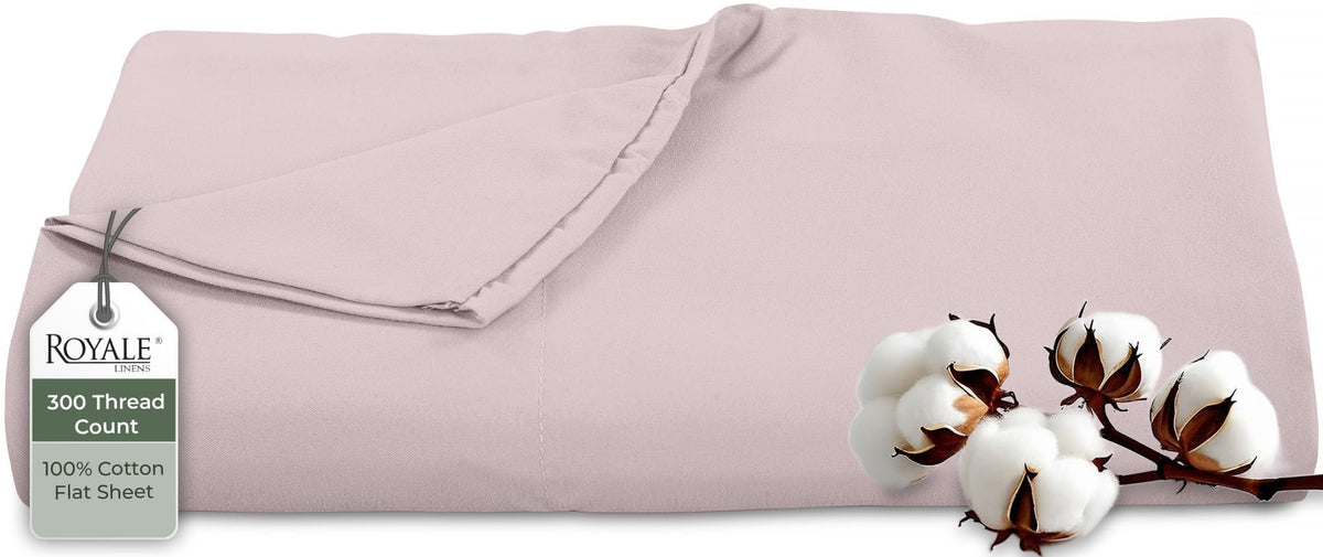Royale Linens 300 Thread Count 100% Cotton Queen Flat Sheet Only - Super Soft Flat Sheets Only - Top Sheet Sold Separately - Breathable, Cool & Crisp White Flat Sheet (Queen, White)