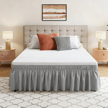 White Twin XL College Dorm Bed Skirt 32" Drop, Elastic Wrap Dust Ruffle
