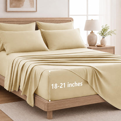 CozyLux King Size Sheets Set 6-Piece, 21-Inch Deep Pocket, Soft Feel