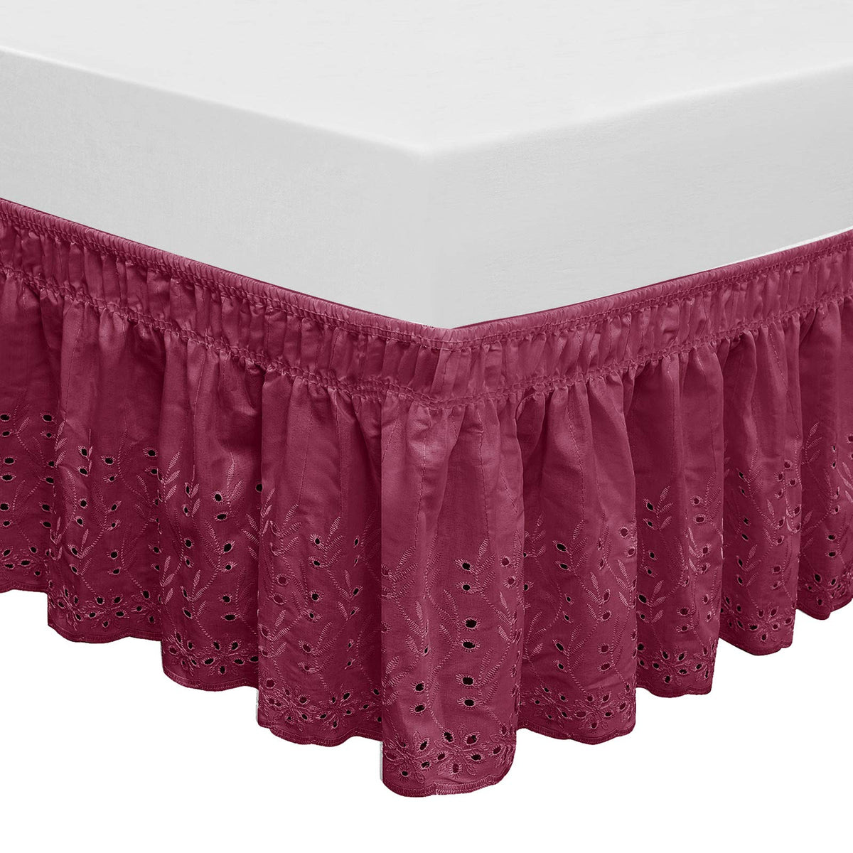Wrap Around Elastic Eyelet Bed Skirt Dust Ruffle (Ivory, Twin/Full-18 Inch Drop)