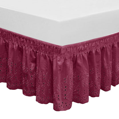 Wrap Around Elastic Eyelet Bed Skirt Dust Ruffle (Ivory, Twin/Full-18 Inch Drop)