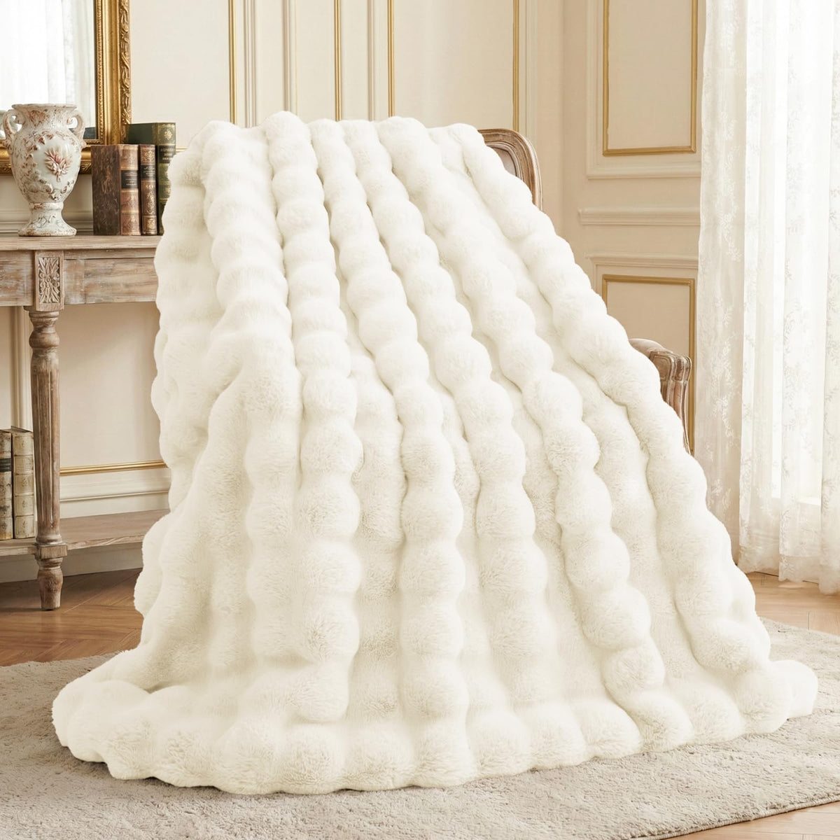L'AGRATY Faux Rabbit Fur Throw Blanket for Couch, 50'' x 60'', Cocoa Brown