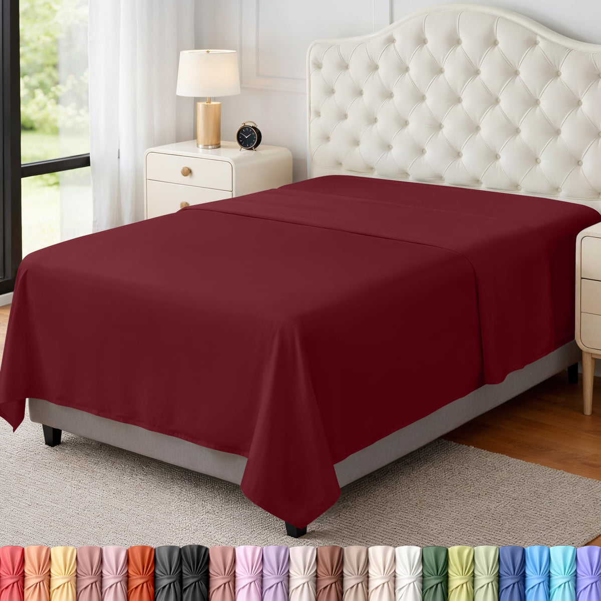 Queen Size Flat Sheet Only, Ultra Soft & Breathable Hotel Sheets, Grey
