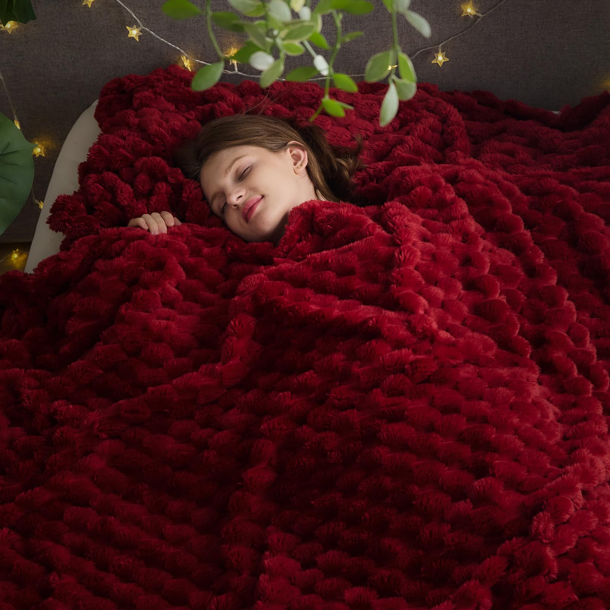 NEWCOSPLAY Fleece Ribbed Cozy Throw Blanket for Couch, Pink, 50"x60"