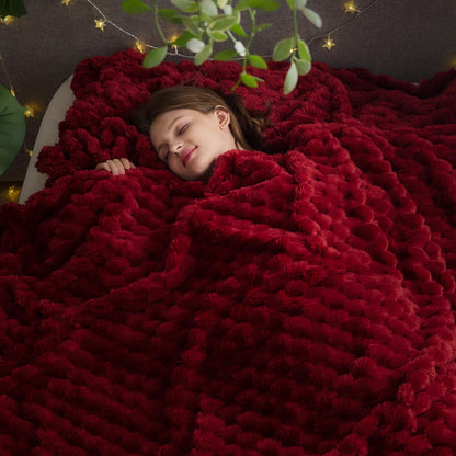 NEWCOSPLAY Fleece Ribbed Cozy Throw Blanket for Couch, Pink, 50"x60"