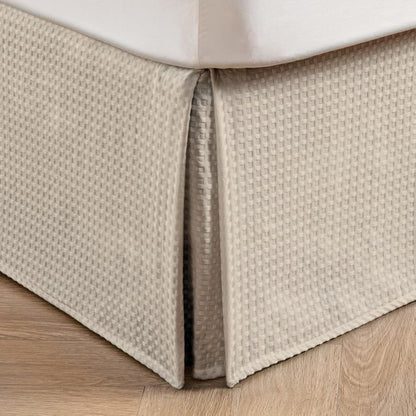 MIYE Pleated Waffle Weave Bed Skirt, Tailored Dust Ruffle 14 Inch Drop Easy Fit, Machine Washable,No Split Corners (Beige, King - 14" Drop)