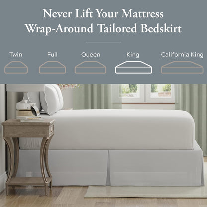 Bed Maker’s Never Lift Your Mattress Bed Skirt, Designed for Box Spring Beds, Split Corners, 14 Inch Drop Length, King, White