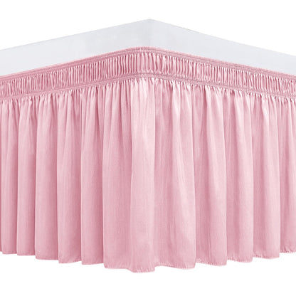 Wrap Around Queen Size Bed Skirt 15" Drop-Elastic Dust Ruffle Light Camel