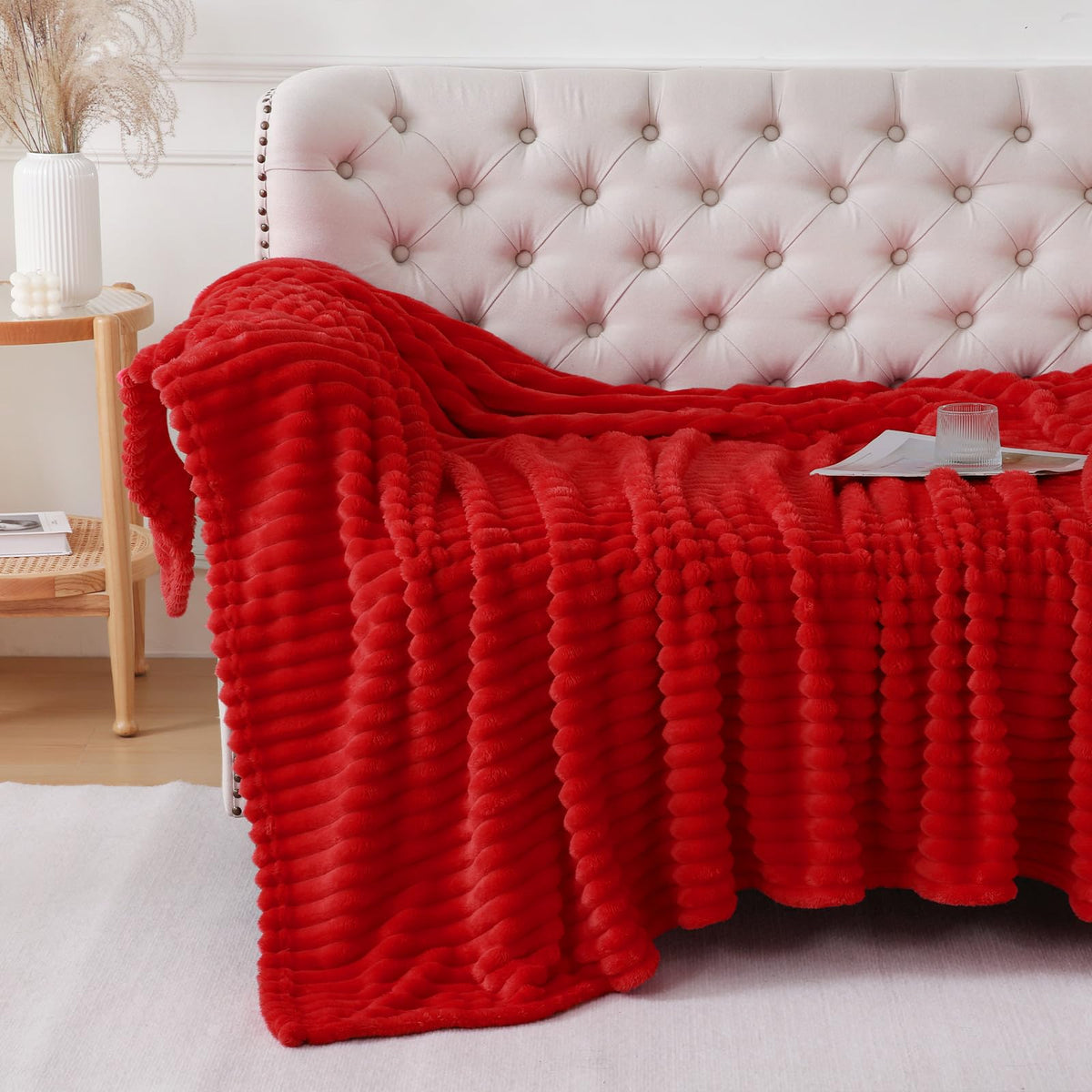 Khaki Throw Blanket for Couch Sofa 50x60 inches Striped Design