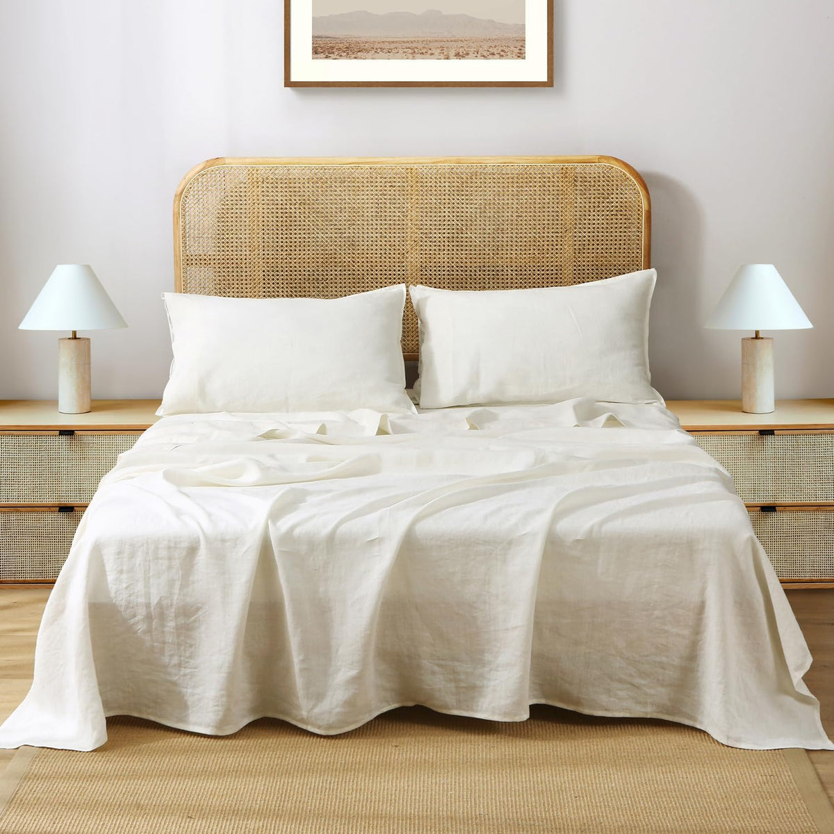 S VICTORY SYMBOL 100% Organic Linen Flat Sheet 1 Piece-Stone Washed French Flax Twin Size Bedding,Soft Flat Top Sheet Breathable(66"x96",Creamy White)