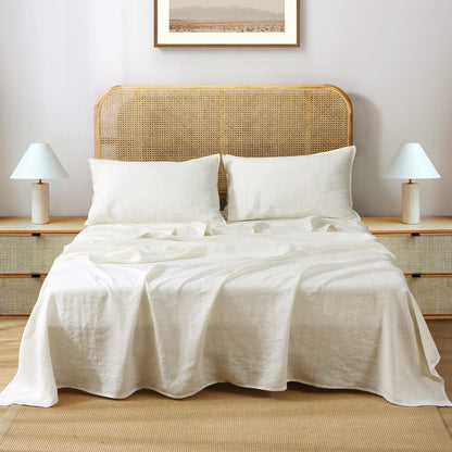 S VICTORY SYMBOL 100% Organic Linen Flat Sheet 1 Piece-Stone Washed French Flax Twin Size Bedding,Soft Flat Top Sheet Breathable(66"x96",Creamy White)