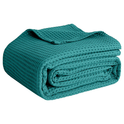 100% Cotton Blankets for Bed - Waffle Weave Blankets for Summer, Lightweight and Breathable Soft Woven Blanket for Spring (Dark Grey, Queen (90" x 90"))