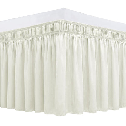 Wrap Around Queen Size Bed Skirt 15" Drop-Elastic Dust Ruffle Light Camel