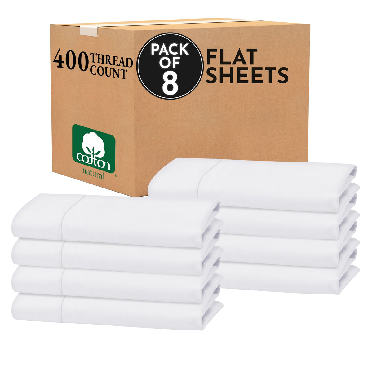 California Design Den Soft 100% Cotton Sateen King Flat Sheets, White