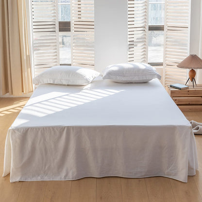 BISELINA French Linen Wrap Around Bed Skirt with Pleated Corner 14-Inch Tailored Drop Natural Flax Cotton Blend Basic Soft Cozy (14" Queen, Linen)