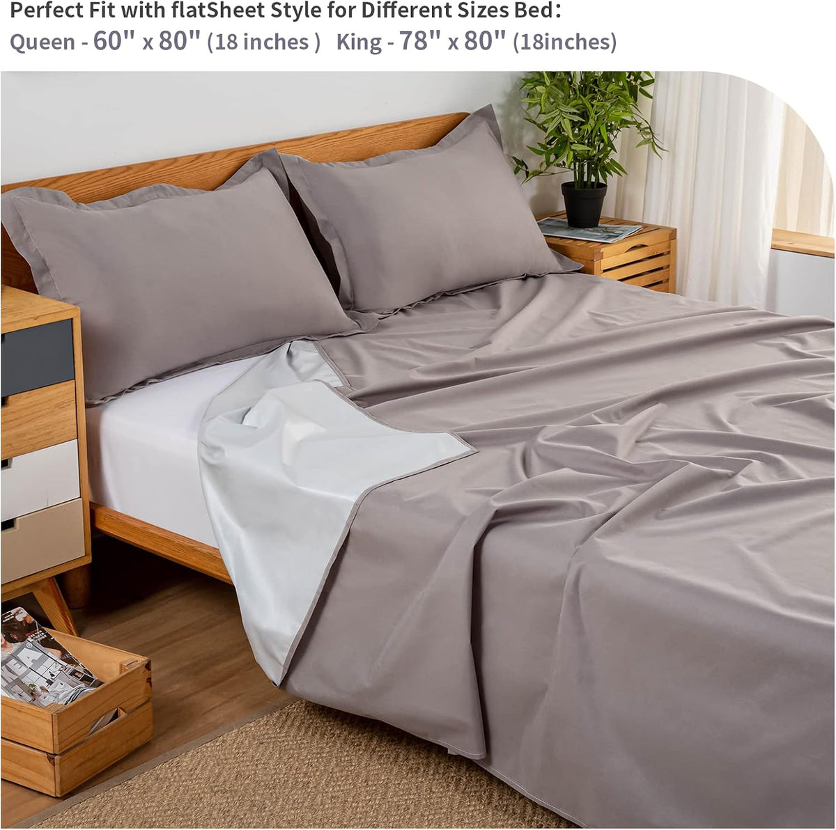 WenBags Waterproof Bed Sheet Flat Sheets Lightweight,70*90 Inches Queen Size Mattress Furniture Protector Cover for Bed Couch, Pet Hair Resistant Cover Ideal for Dogs Cats Hotels and Hospitals (Gray)