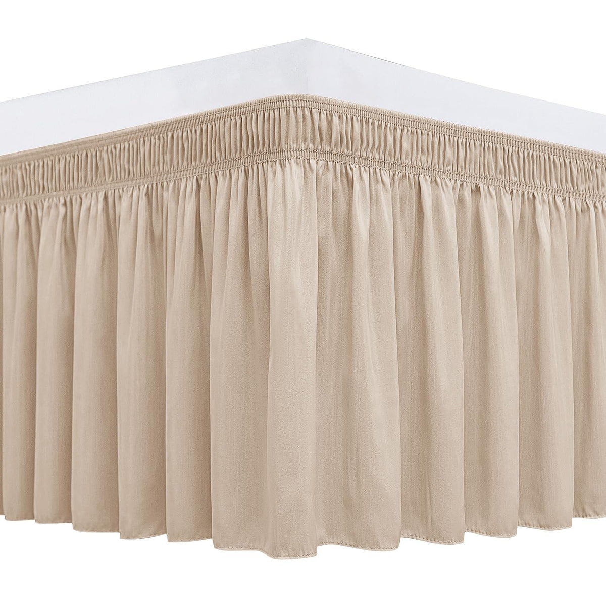 Wrap Around Queen Size Bed Skirt 15" Drop-Elastic Dust Ruffle Light Camel