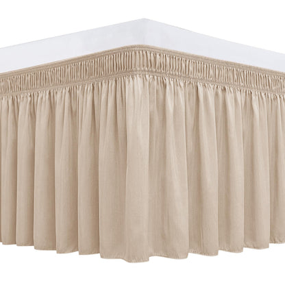 Wrap Around Queen Size Bed Skirt 15" Drop-Elastic Dust Ruffle Light Camel