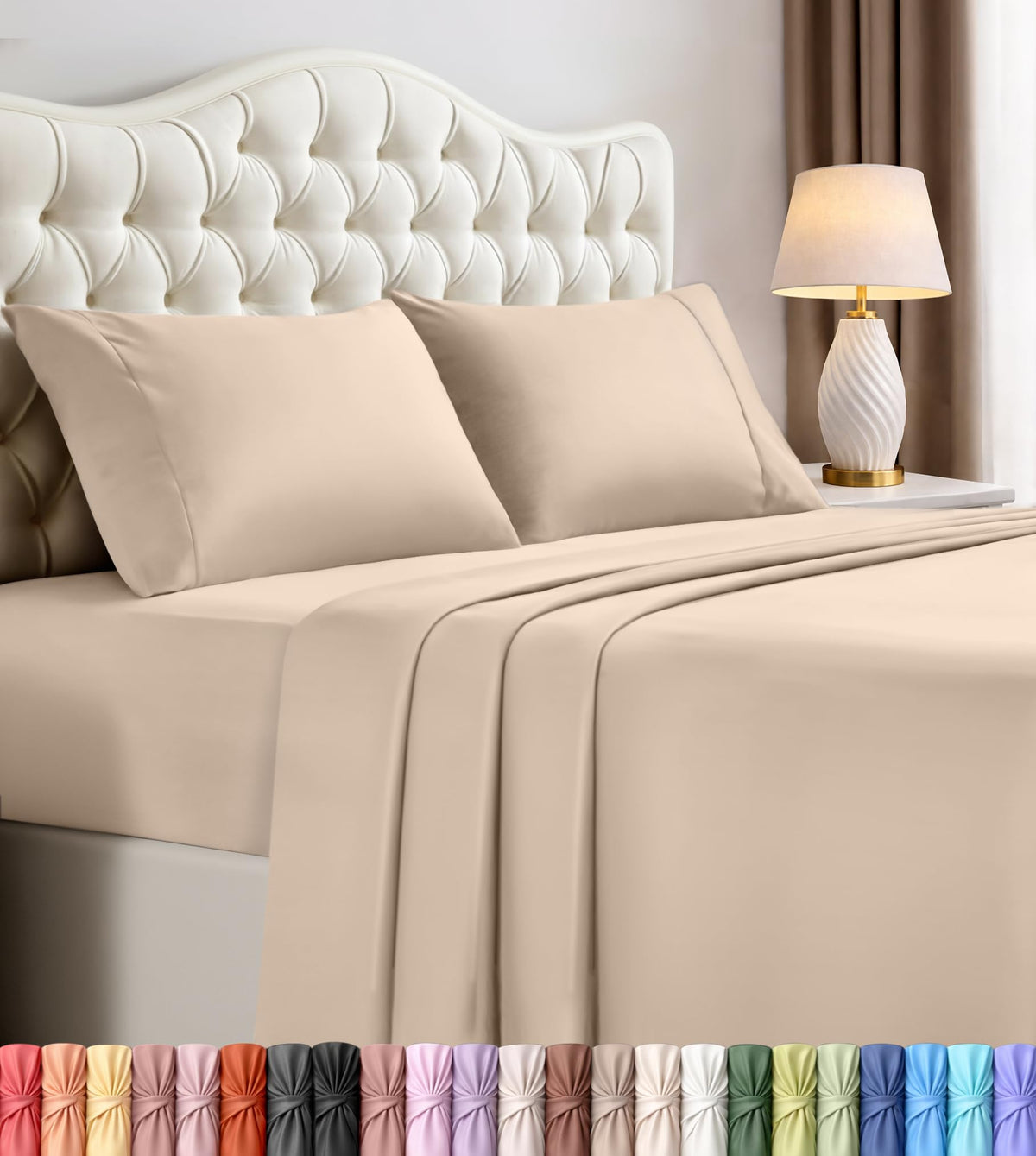 Queen Sheets Set, 4 Pieces 16" Deep Pocket Hotel Luxury Bed Sheets, Grey