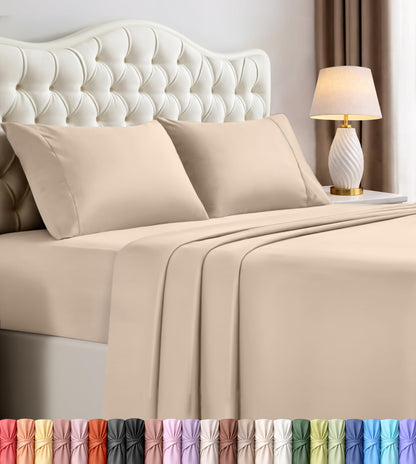 Queen Sheets Set, 4 Pieces 16" Deep Pocket Hotel Luxury Bed Sheets, Grey