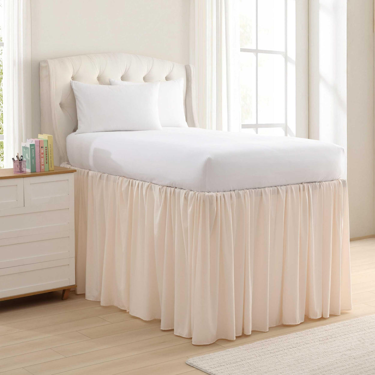 Laura Ashley - Twin XL White Bed Skirt, 42 -Inch Drop