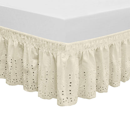 Wrap Around Elastic Eyelet Bed Skirt Dust Ruffle (Ivory, Twin/Full-18 Inch Drop)