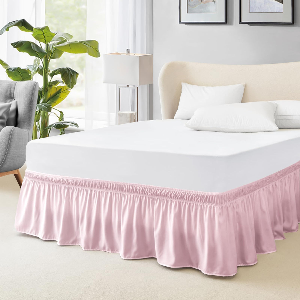 FreshCulture Queen Bed Skirt, Elastic Wrap Around Bed Skirt Queen Size, Bed Skirts for Adjustable Bed, Easy Fit with 15-Inch Tailored Drop, Hotel Quality Dust Ruffle for Queen Bed (Sage Green)