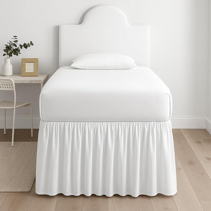 Premium Microfiber College Dorm Room Bed Skirt Twin XL 39" x 80", Extended 32" Drop, Split Corner Dust Ruffle, Wrinkle Resistant Durable Easy Care, White Solid