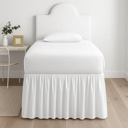 Premium Microfiber College Dorm Room Bed Skirt Twin XL 39" x 80", Extended 32" Drop, Split Corner Dust Ruffle, Wrinkle Resistant Durable Easy Care, White Solid