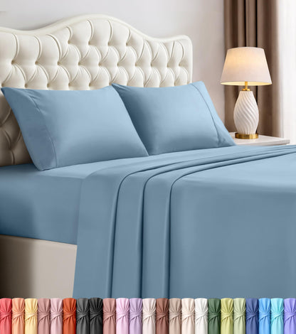 Queen Sheets Set, 4 Pieces 16" Deep Pocket Hotel Luxury Bed Sheets, Grey