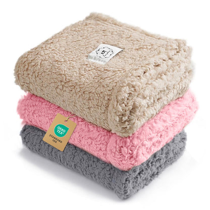 1 Pack 3 Calming Blankets Fluffy Premium Fleece Pet Blanket Soft Sherpa Throw for Dog Puppy Cat Beige Small (23" x16'')
