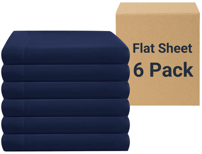 ZPECC Twin Flat Sheets Only White 6 Pack, Color-Coded Hem Threads