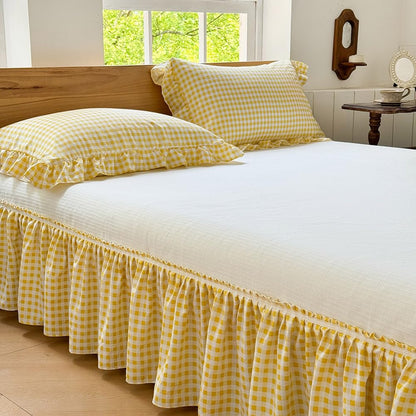 NSNLGSGC Green Gingham Wrap Around Ruffled Bed Skirt, Queen, 15 Inch Drop