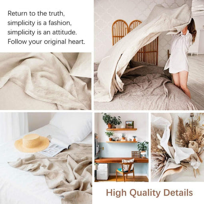 BISELINA Linen Sheet French Flax Flat Sheet Only 55% Euro Flax 45% Cotton Basic Style Solid Color Soft Breathable Farmhouse Top Sheet 1-Piece (Full, Linen)