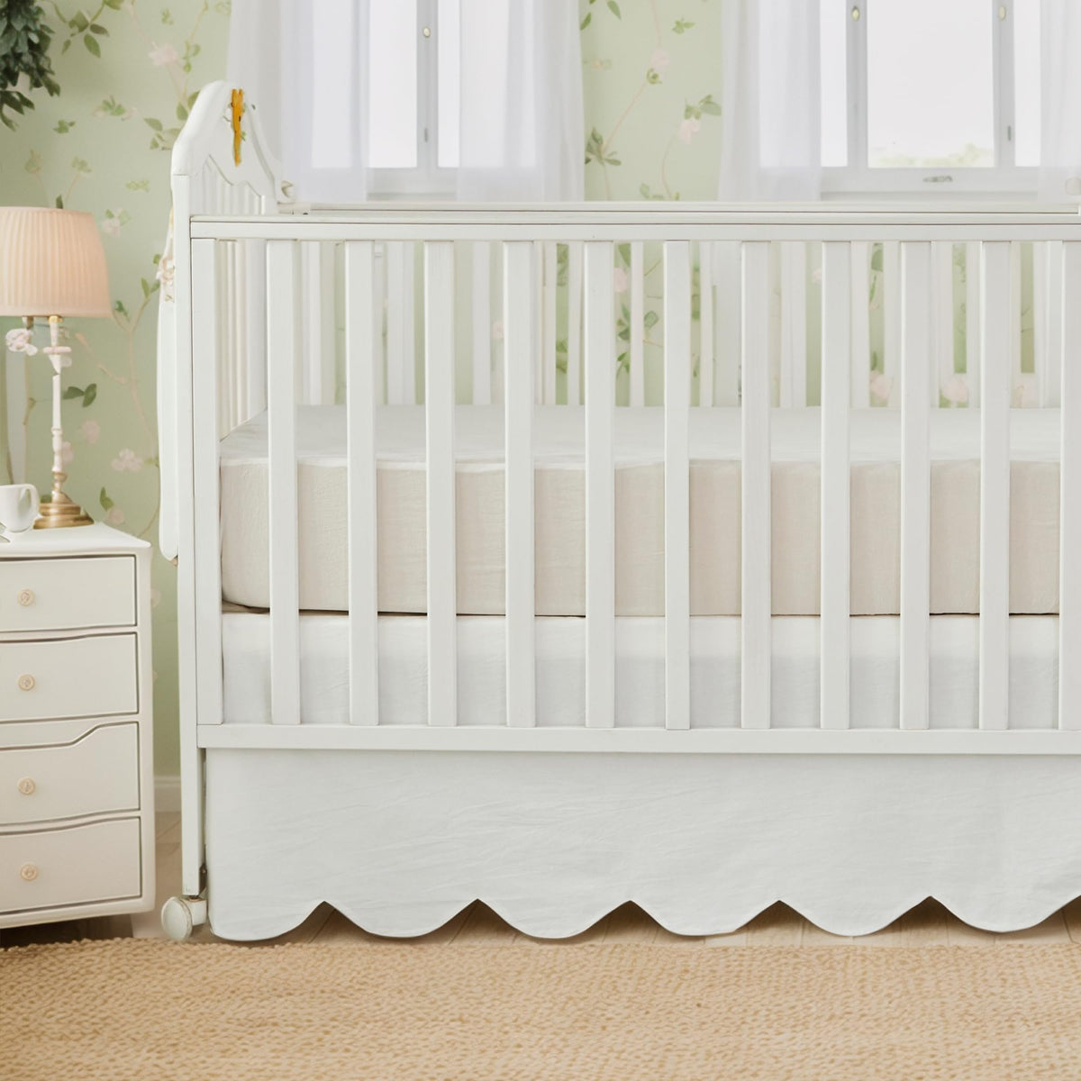 Brandream Scallop Edge Organic Cotton Crib Skirt, Baby Boy, Baby Girl, Gender Neutral Crib Skirt Toddler Bedskirt Farmhouse Chic Nursery Crib Bed Skirt, Boho Bohemian Solid Beige Skirt