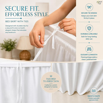 Cottington Lane Extra Long Ruffled College Dorm Bed Skirt 36 Inch Drop, Premium Hotel Collection Brushed Mircofiber Twin XL Dust Ruffle Raised Dorm Room Essentials and Decor, White Solid