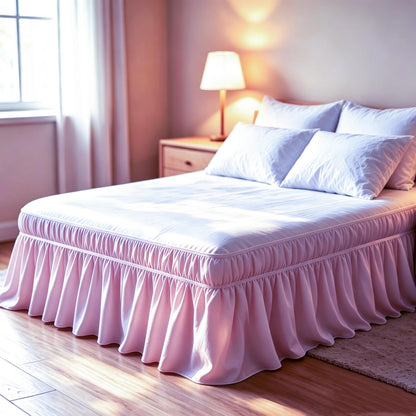 Juwenin Home Wrap Around Ruffle Bed Skirt, 16 Inch Drop, Elastic Fit, Wrinkle Resistant, Hotel Quality Bedskirt Dust Ruffle (White, Queen 16" Drop)