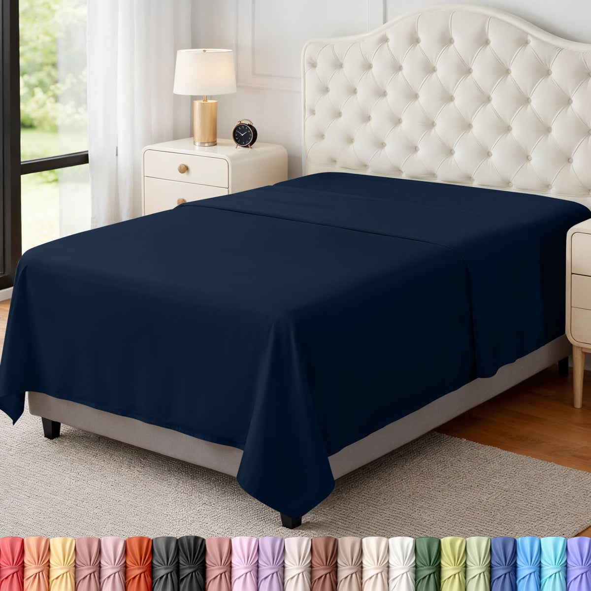 Queen Size Flat Sheet Only, Ultra Soft & Breathable Hotel Sheets, White