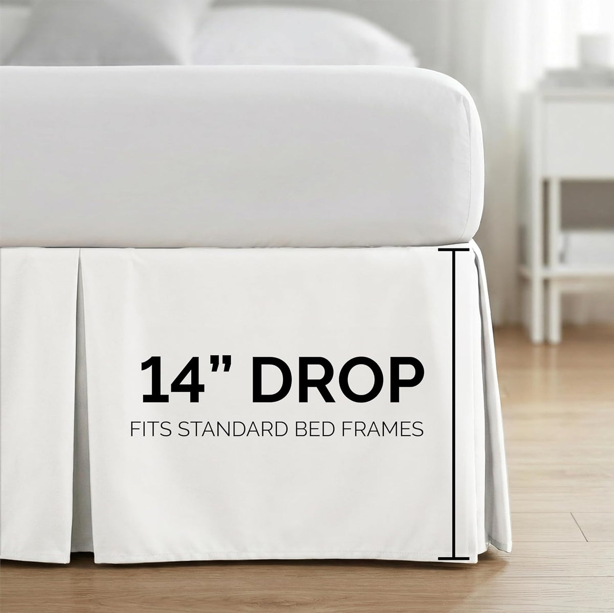 Pleated Queen Bed Skirt 14 Inch Drop Wrinkle Resistant Microfiber White