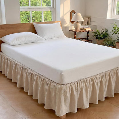 Tranqun Stripe Ruffled Bed Skirt Queen Size 16" Drop, Twin, Cream Ivory