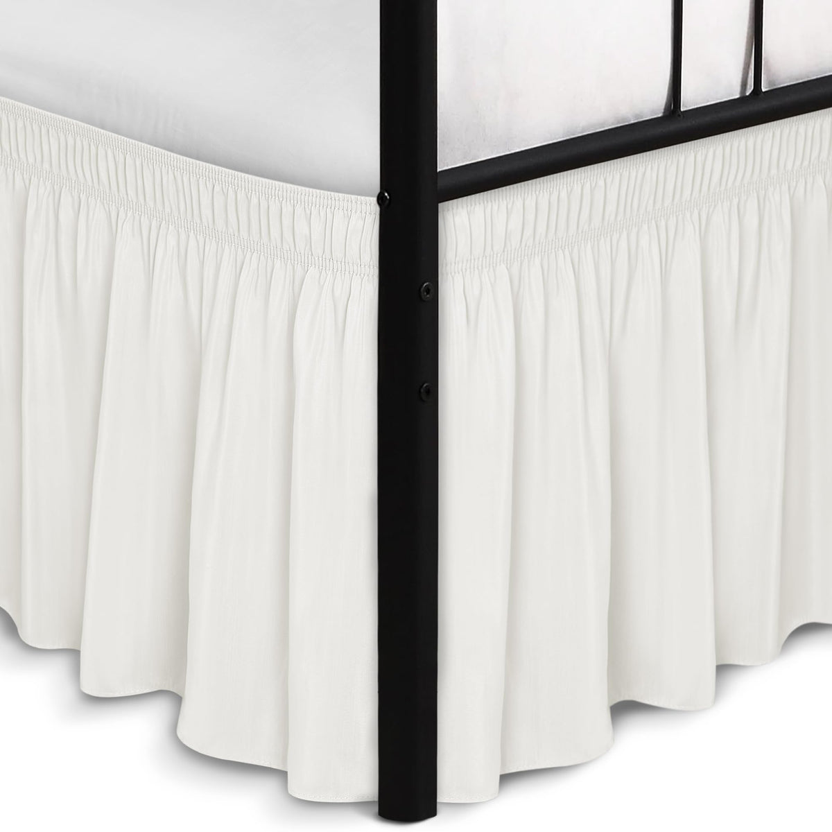 Wrap Around Queen Size Bed Skirt Split Corner 15" Drop-Elastic Dust Ruffle