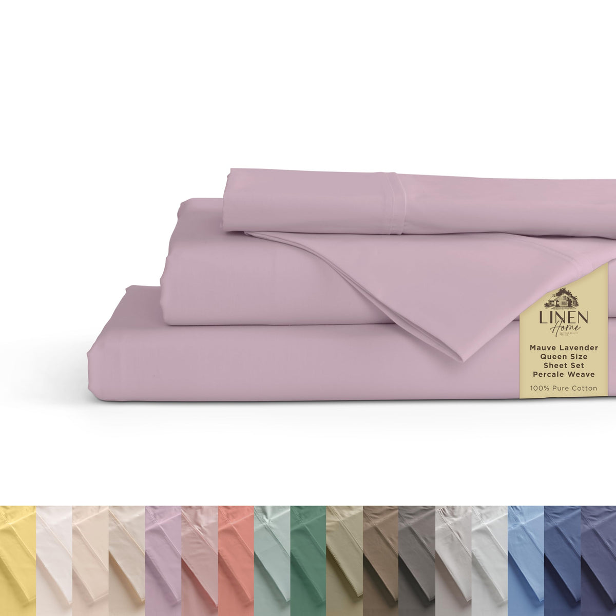 Linen Home 100% Cotton Percale Sheets Queen Size 4 Pc Cooling Set - White