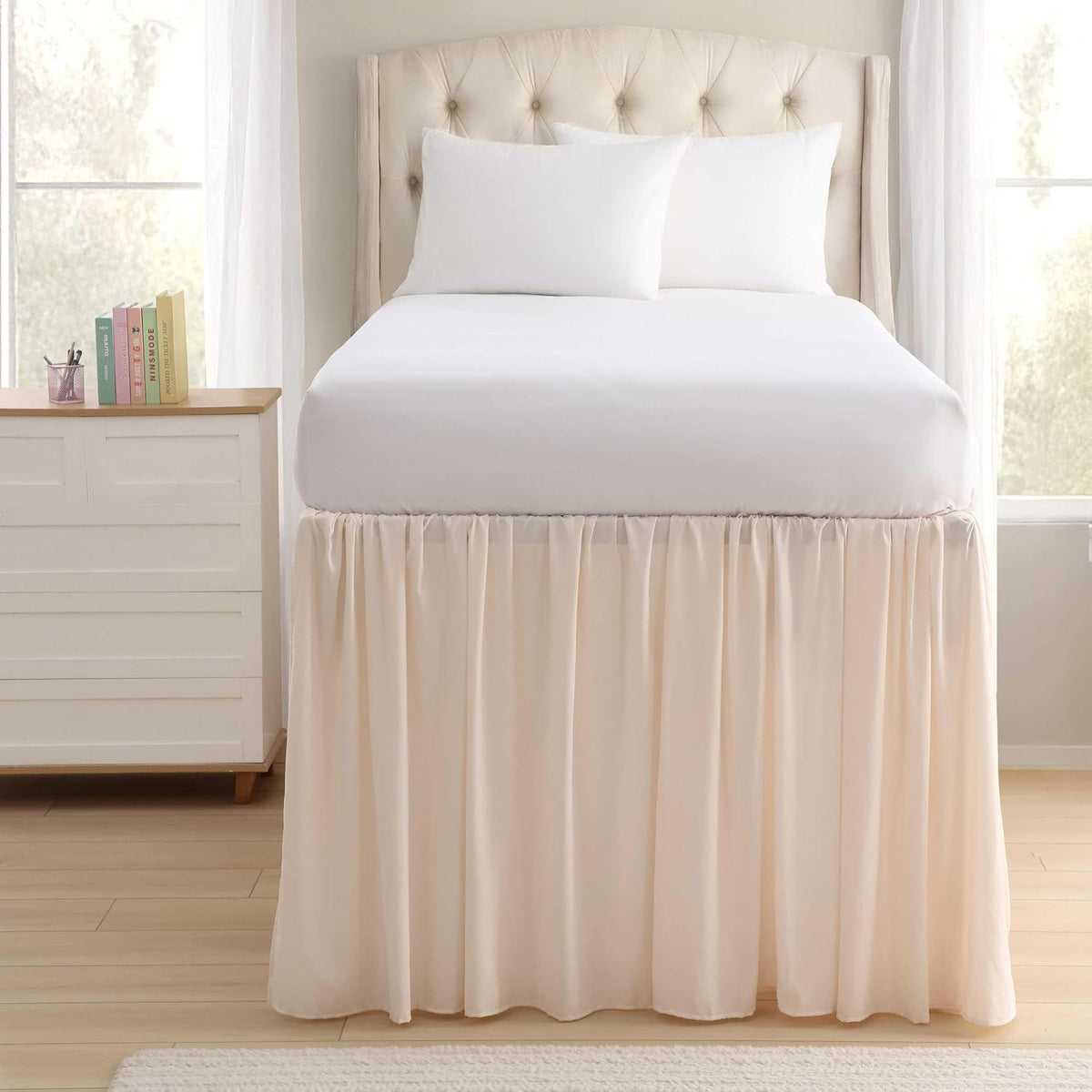 Laura Ashley - Twin XL White Bed Skirt, 42 -Inch Drop