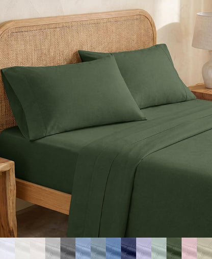 California Design Den 100% Organic Cotton Queen Bed Sheet Set, Olive Green