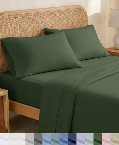 California Design Den 100% Organic Cotton Queen Bed Sheet Set, Olive Green