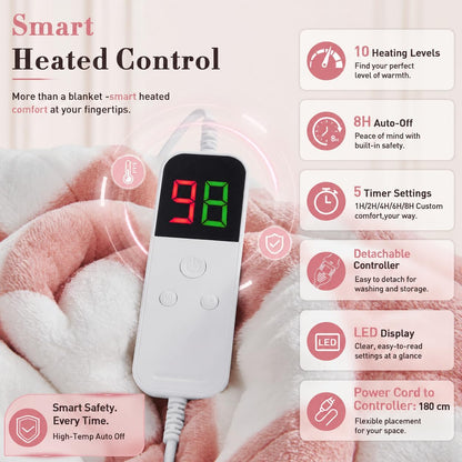 Pink Heated Blanket Electric Throw 50"X60", Heating Blanket Throw