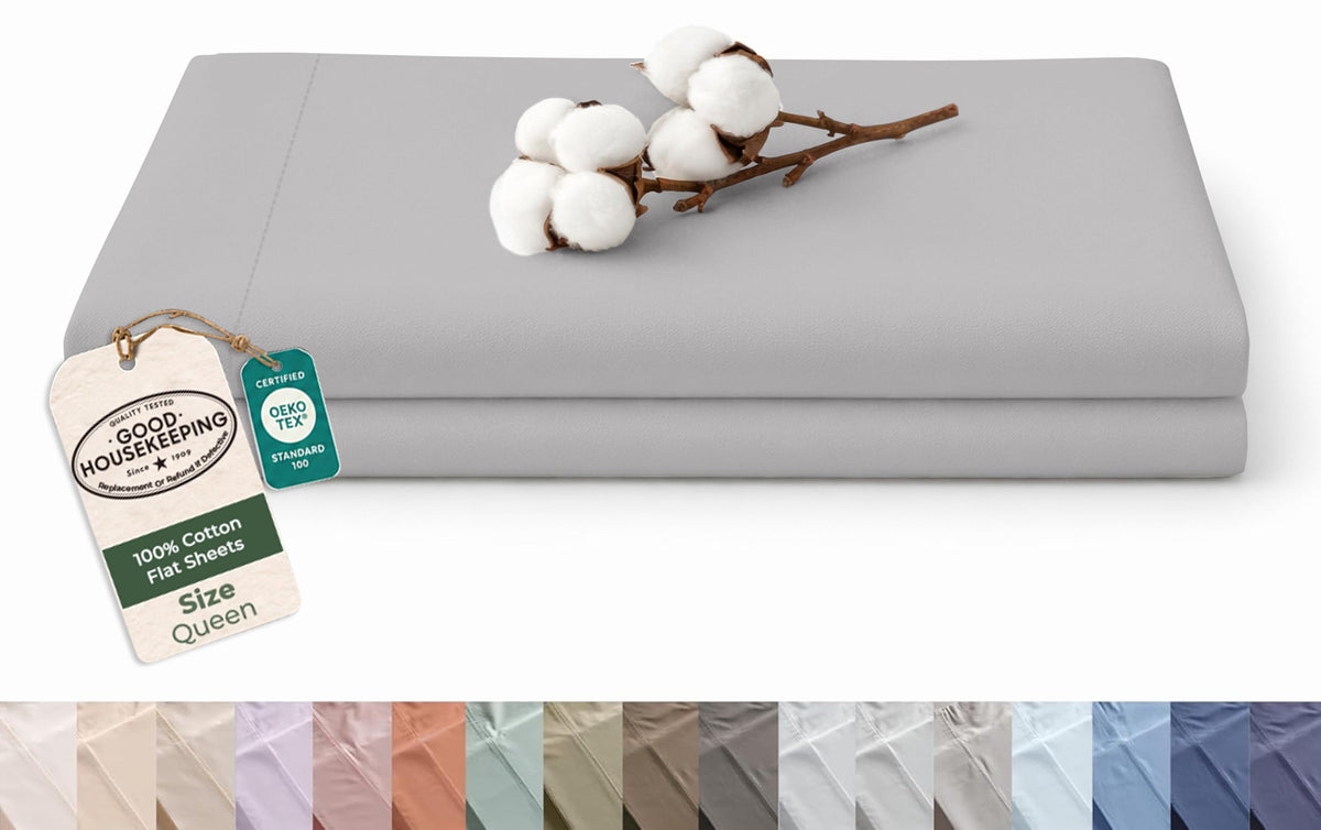 Royale Linens 100% Organic Cotton Full Size Flat Sheet Only - Percale Top Sheets - Full Flat Sheet Sold Separately - Lightweight & Super Soft 100% Cotton White Bed Sheets Only (81" x 96", White)