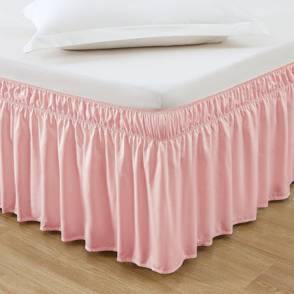 MEILA Wrap Around Elastic Bed Skirt for Queen & King Beds, 16" Drop, Beige