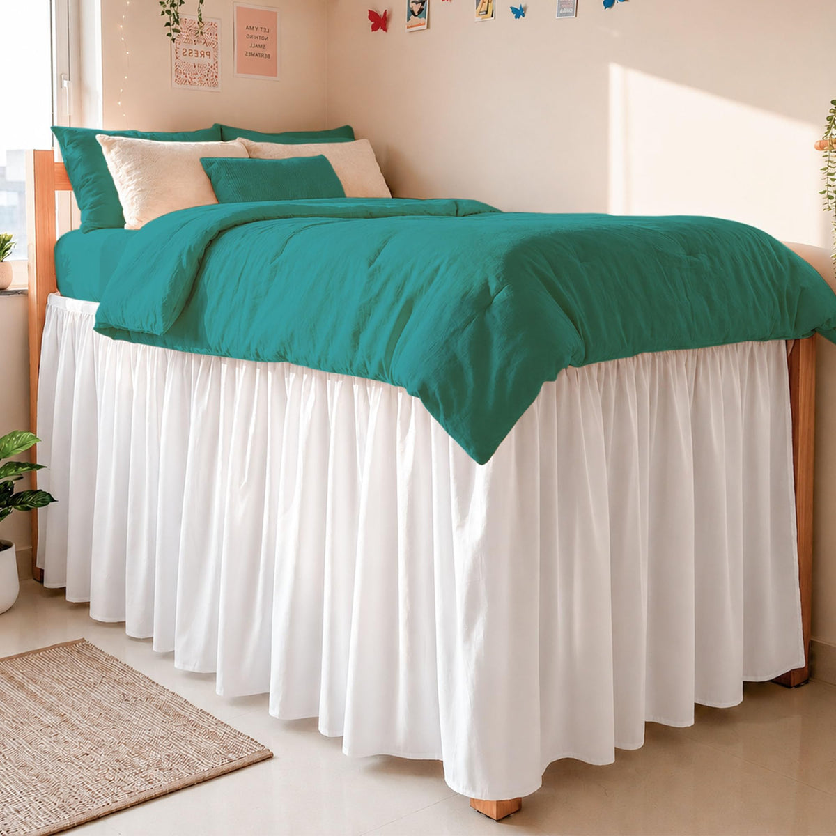 Cottington Lane Extra Long Ruffled College Dorm Bed Skirt 36 Inch Drop, Premium Hotel Collection Brushed Mircofiber Twin XL Dust Ruffle Raised Dorm Room Essentials and Decor, White Solid