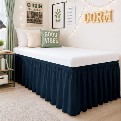 Cottington Lane Twin XL Dorm Bed Skirt 32 Inch Drop, Extended Ruffled College Dorm Bed Skirt, Wrap Around Dust Ruffle, Premium Brushed Microfiber Extra Long Bed Skirt for Twin XL Dorm Beds, White